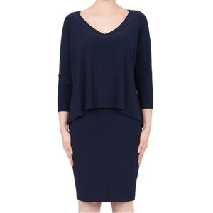 Joseph Ribkoff Navy Blue Layered Tunic Midi Dress with 3/4 Sleeves, NWT, Size 12